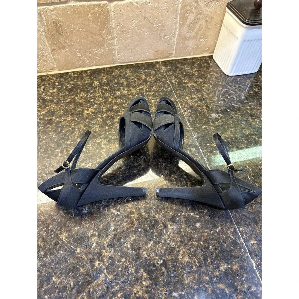 Vintage Fendi Black Satin Sandals Size 37 EU 6 1/2 US GUC - Picture 8 of 12